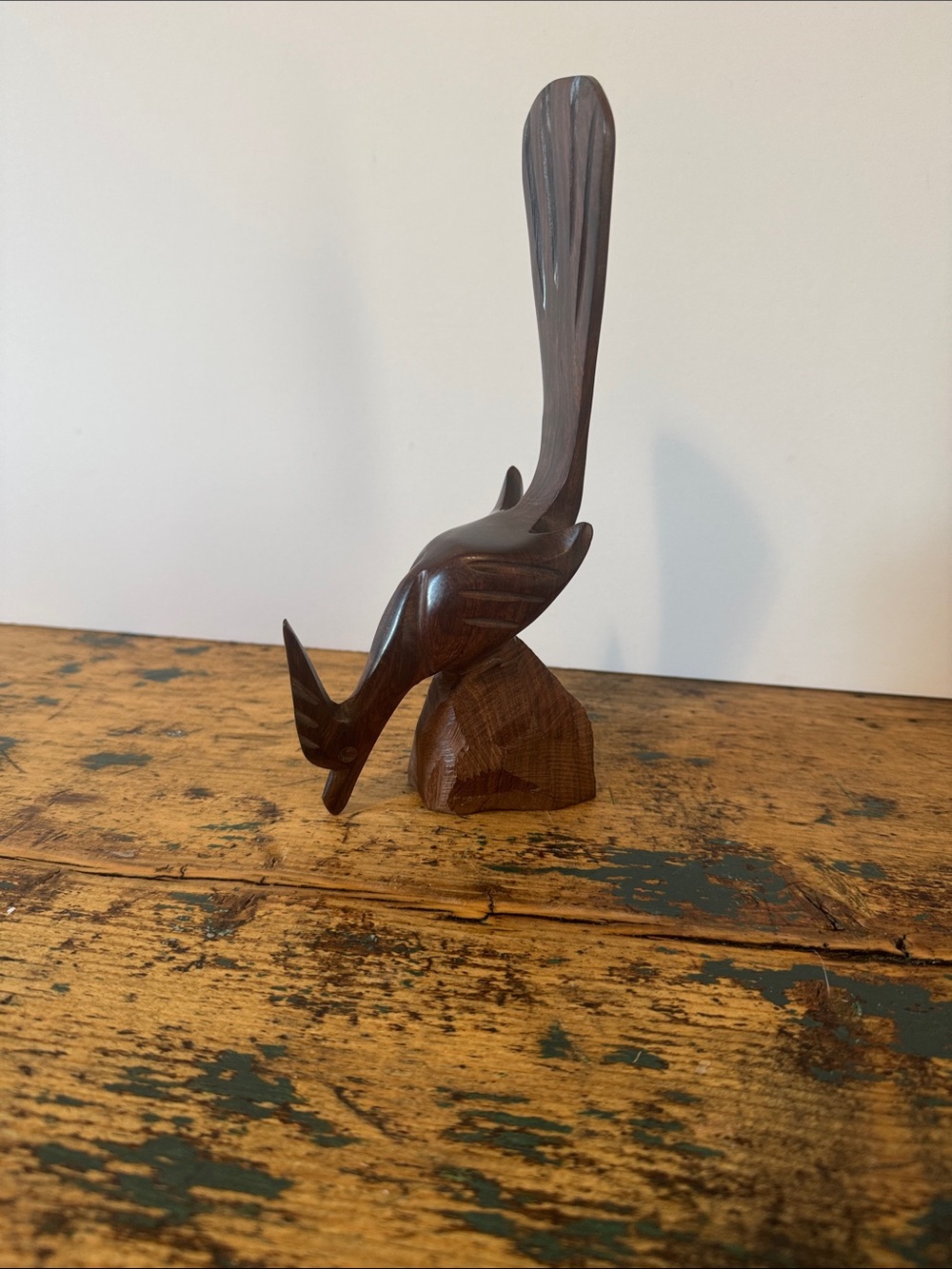Hand Carved Wooden Bird Sculpture - Dark Brown Home Art